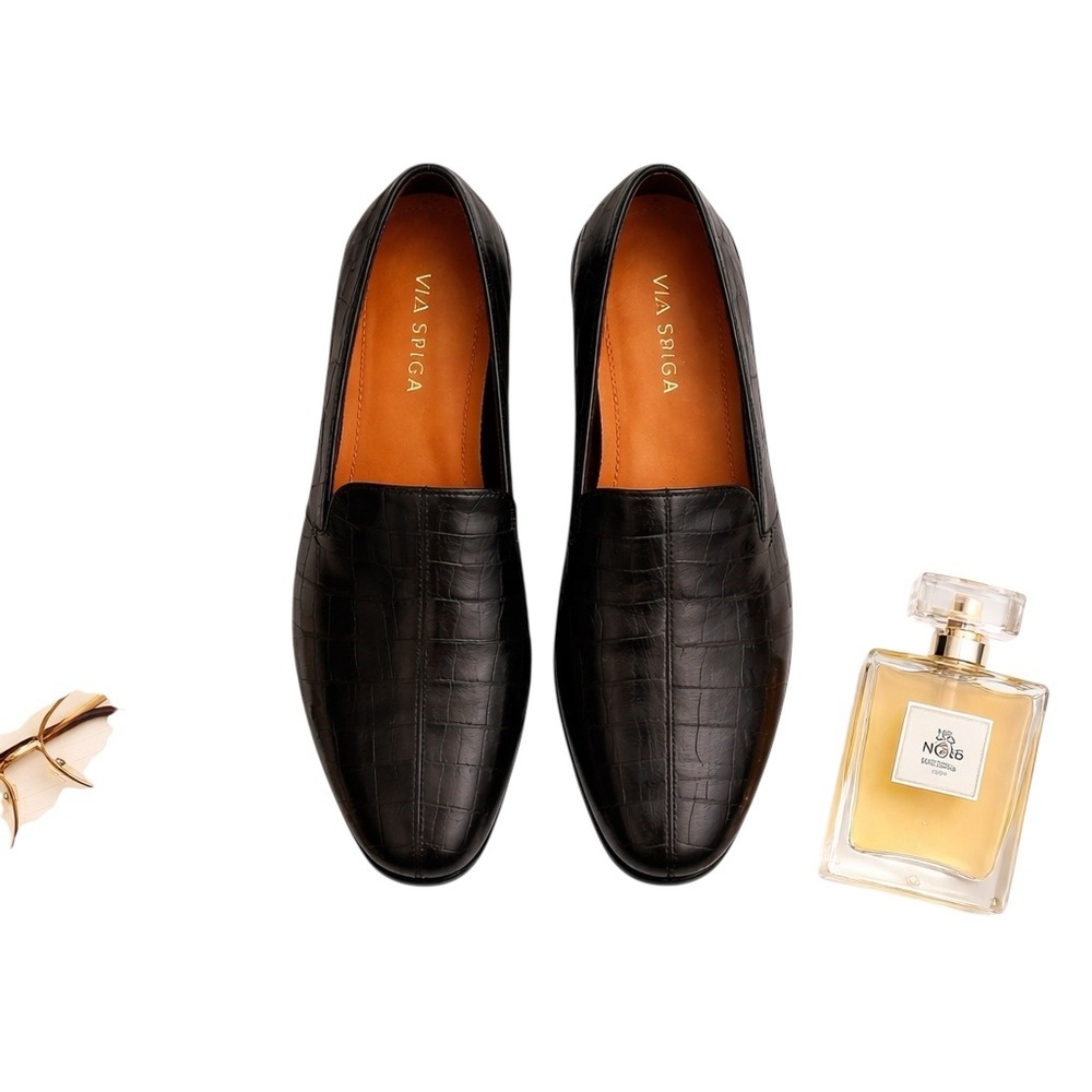 Via Spiga Black Croc Embossed Leather Loafers – Women US 6.5 / EU 36.5 / UK 3.5